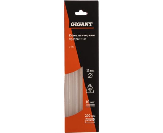 Стержни клеевые (10 шт; 11x200 мм; прозрачные; 200 гр) Gigant G-842 (Россия) 