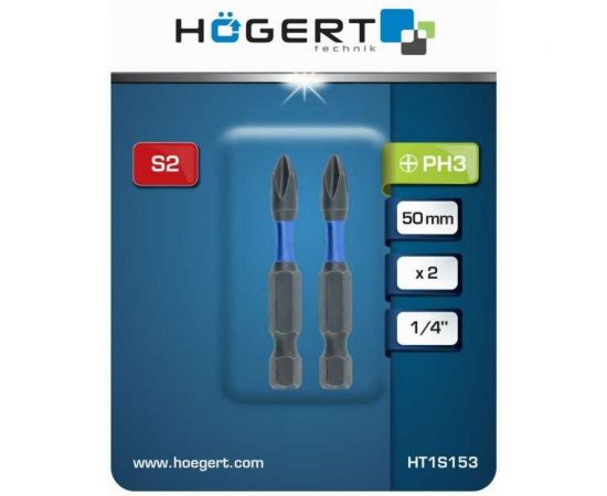 Биты ударные PH3, 50 мм, сталь S2, 2 шт HOEGERT TECHNIK HT1S153 – изображение 2
