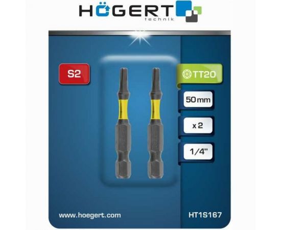 Биты ударные Т20, 50 мм, сталь S2, 2 шт HOEGERT TECHNIK HT1S167 – изображение 2