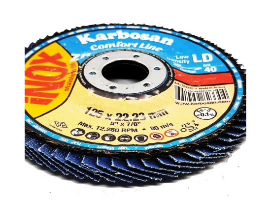 Диск лепестковый по нержавеющей стали Flap 125x22 мм, Р40 Karbosan 82330 – изображение 2