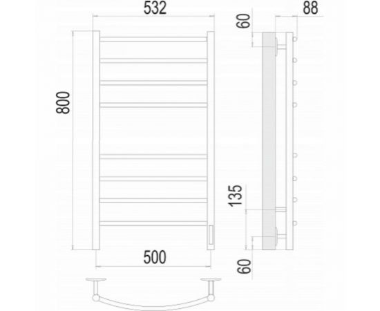 Полотенцесушитель Terminus КС Классик П8 500x800 электро КС 9005 матовый 4670078527608 – изображение 3