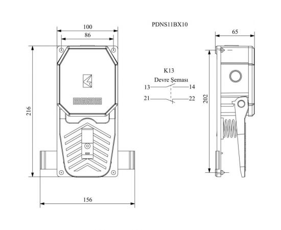Педаль-выключатель Emas 1НО+1НЗ, 250 В, 4 А, без защитной крышки PDNS11BX10 – изображение 3