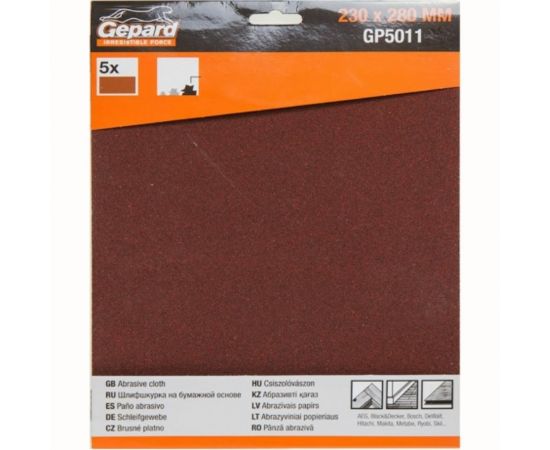 Шлифлист 5 шт, 230x280 мм, Р600 GEPARD GP5011-600 