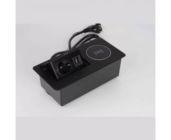 Выдвижной блок розеток SETE выдвижная розетка с 1 EURO розеткой, 2 USB, беспроводная зарядка, черная, SBT-1UCW-20 