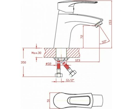 Смеситель для умывальника Zollen Siegen короткий излив, 2 шпильки, картридж 40 мм SI53411622 447975 – изображение 2