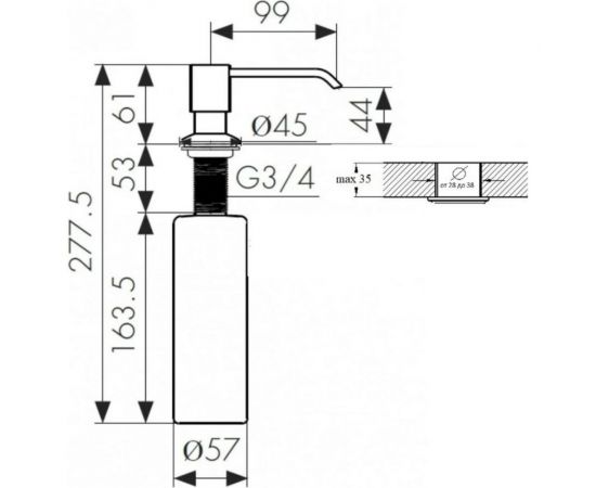 Врезной дозатор для жидкого мыла WISENT сатин WG405-1 – изображение 2