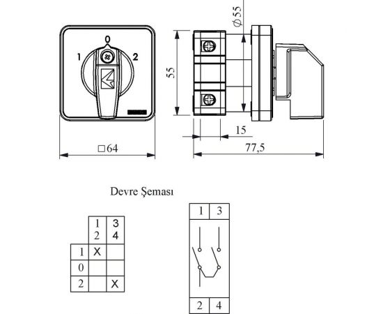 Переключатель полюсов Emas реверсивный однофазный 1-0-2 40А PSA040KD134S – изображение 2