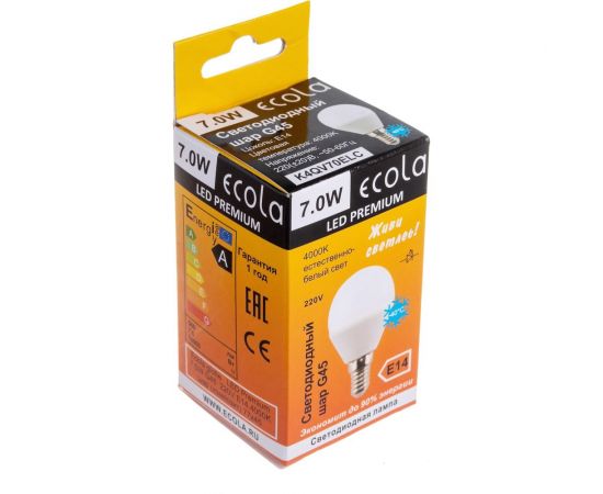 Светодиодная лампа Ecola globe LED Premium 7,0W G45 220V E14 4000K шар композит 82x45 K4QV70ELC – изображение 3