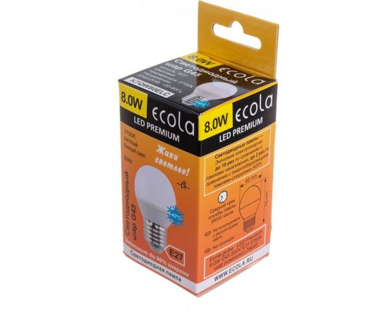Светодиодная лампа Ecola globe LED Premium 8,0W G45 220V E27 2700K шар композит 78x45 K7QW80ELC – изображение 4