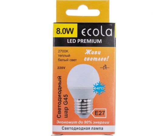 Светодиодная лампа Ecola globe LED Premium 8,0W G45 220V E27 2700K шар композит 78x45 K7QW80ELC – изображение 5