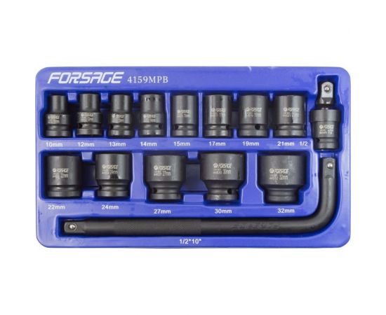 Набор головок ударных 6-гранных (15 шт.; 1/2""; 10-32 мм) в ложементе Forsage 16246 