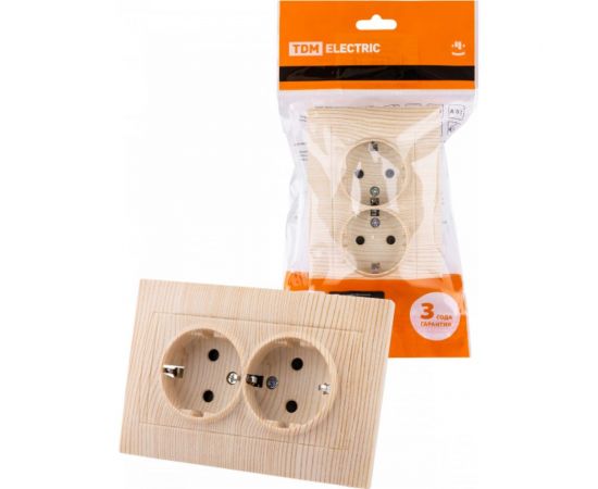 Двойная розетка TDM 2П+З 16А 250В с защитными шторками сосна Лама SQ1815-0313 