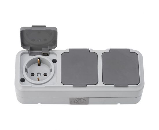 3-местная розетка Bylectrica ОУ с с заземлением, IP54, серия ПРАЛЕСКА АКВА, серый, РА16-0132(03) 