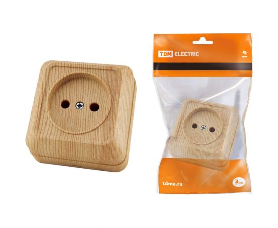 Розетка TDM 2П открытой установки IP20 10А 250В (керамика) сосна "Ладога" SQ1801-0410 