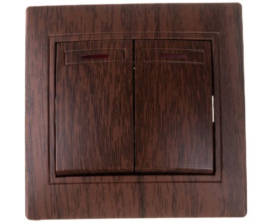 Выключатель Intro Plano 1-105-10 двухклавишный с подсветкой, 10А-250В, IP20, СУ, венге, Б0053784 