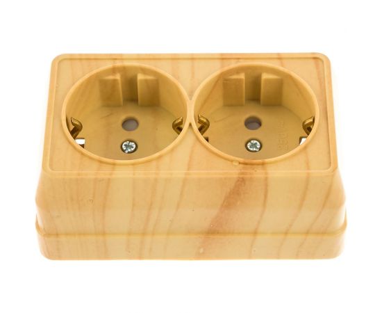 2-местная розетка с защитными шторками IEK ОКТАВА РСш22-3-ОС с заземляющим контактом, открытой установки, 16А, сосна ERO24-K03-16-DC – изображение 2