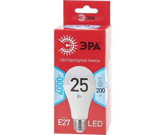 Светодиодная лампа ЭРА LED A65-25W-840-E27 R, груша, 25 Вт, нейтральная, E27, 10/100/1200 Б0048010 – изображение 2