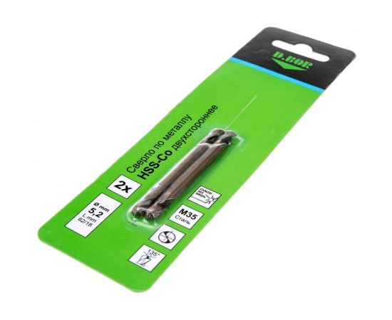 Сверло по металлу двухсторонне COBALT 5%, HSS-Co, 5.2х18х62 мм, 2 шт D.BOR D-TD-DE-CO5-052-02 – изображение 2