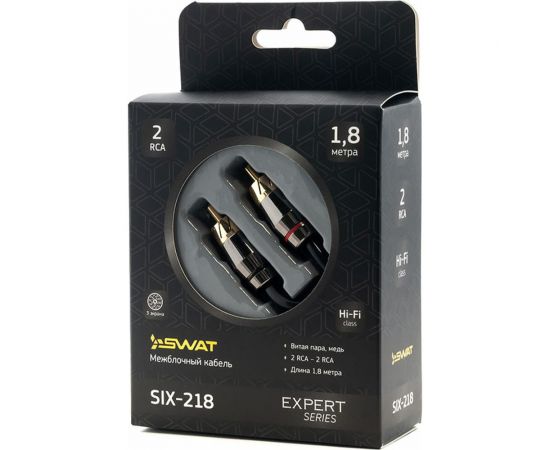 Межблочный кабель SWAT 2RCA-2RCA, 1.8 метров, витая пара, 3 экрана, медь SIX-218 – изображение 2