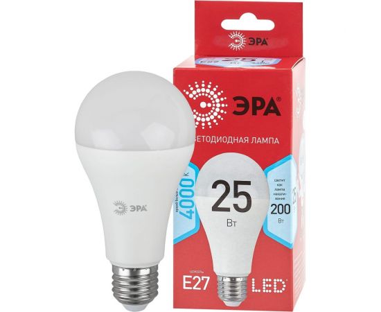 Светодиодная лампа ЭРА LED A65-25W-840-E27 R, груша, 25 Вт, нейтральная, E27, 10/100/1200 Б0048010 – изображение 3