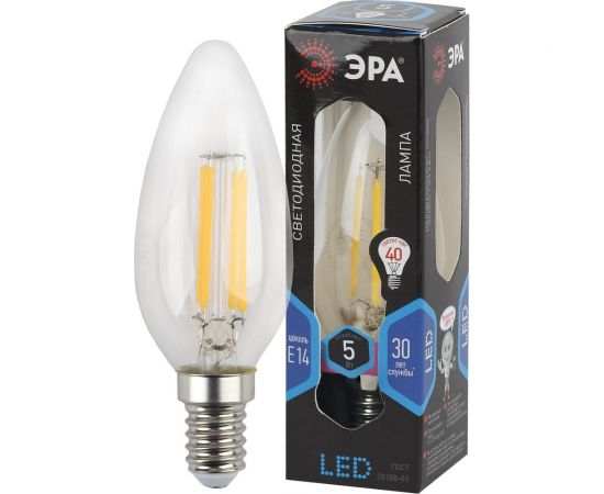 Филаментная лампа ЭРА FLED B355W840E14 свеча, 5Вт, нейтральная, E14 Б0043449 – изображение 3
