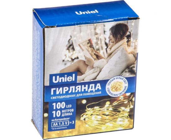 Светодиодная гирлянда Uniel ULD-S1000-100/SCB/3AA WARM WHITE IP20 DEW, UL-00005482 – изображение 4