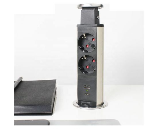 Встраиваемый выдвижной розеточный блок Inrior блок розеток на 2 EURO розетки и 2 USB-A+C, стальной, RUFH-01-90 – изображение 7