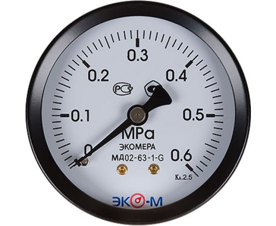 Манометр ЭКО-М Экомера МД02-63 мм 0..0,6МПа G1\4 Осевой МД02-63-G-0,6МПа-ОИ 