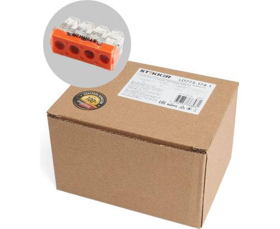 Монтажная 4-проводная клемма STEKKER для 1-жильного проводника (с пастой), LD773-174-1, 50 штук 39872 