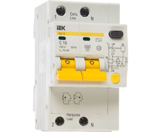 Дифавтомат АД-12 2п, 16А, C, 10мА IEK MAD10-2-016-C-010 