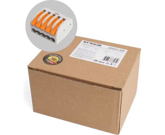 Строительно-монтажная 5-проводная клемма STEKKER LD222-615, 39868 