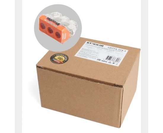 Монтажная 3-проводная клемма STEKKER для 1-жильного проводника (с пастой), LD773-173-1, 39871 