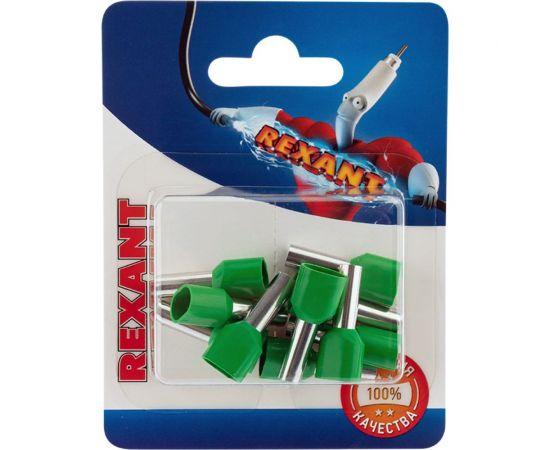 Штыревой втулочный изолированный наконечник REXANT F-14 мм 2x6 мм2 НШВи2 6.0-14 зеленый 10 шт 06-0412-A – изображение 4