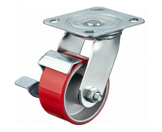 Колесо поворотное с тормозом (100 мм; игольчатый подшипник; грузоподъемность 200 кг; чугун; полиуретан) СТЕЛЛА-ТЕХНИК N29100CPUB1 – изображение 6