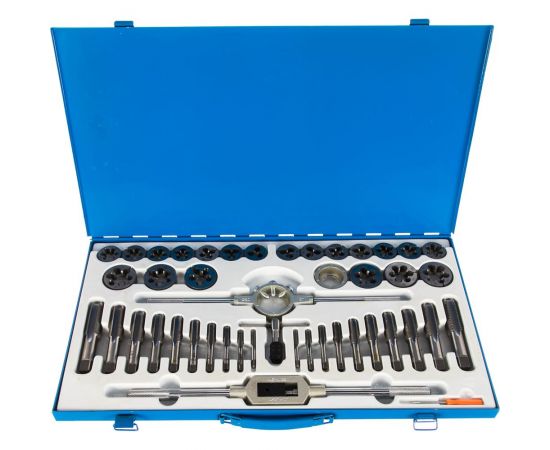 Набор плашек и метчиков из 45 предметов (М6-М24, металлический кейс) Техносталь t207045 