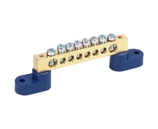 Нулевая N шина на двух угловых синих изоляторах REXANT 8х12 мм 8 групп 11-2333 