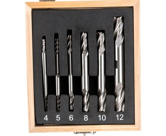 Набор фрез концевых 2-х сторонних по металлу из 6 шт, 4,5,6,8,10,12 мм, Z=4, Р18 CNIC 53666 