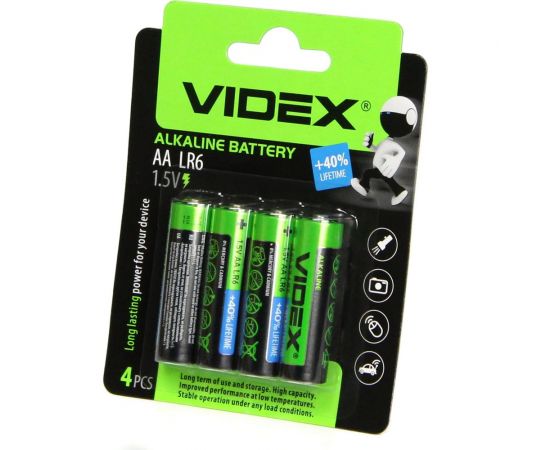 Алкалиновые элементы питания Videx АА/LR6 4 шт на блистере VID-LR6-4BC 