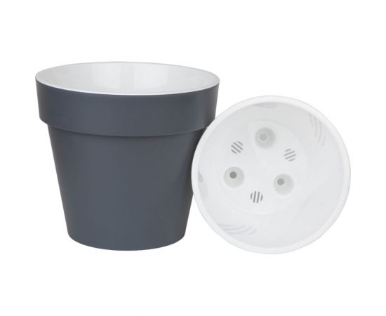Пластиковый горшок liveingreen Протея 1.4 л, антрацит/белый, диам. 14.5 см, высота 13 см, с вкладкой ПР14-12 