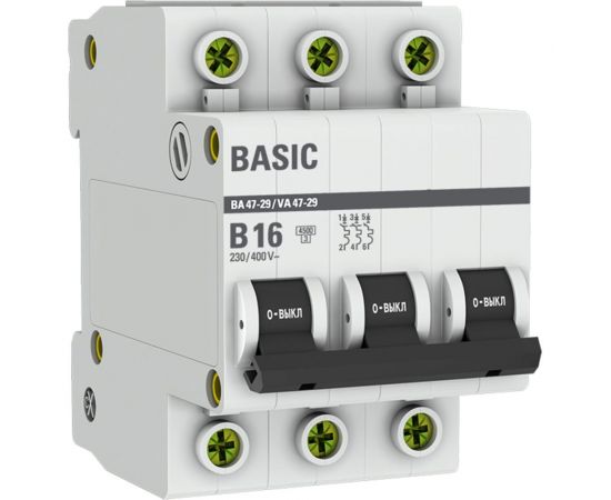 Автоматический выключатель EKF 3P 16А 4,5кА ВА 47-29 Basic SQ mcb4729-3-16-B – изображение 3