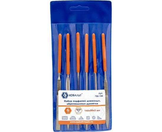 Набор надфилей алмазных, 140х 50х3 мм, обрезиненные рукоятки 6 шт. чехол КОБАЛЬТ 790-144 