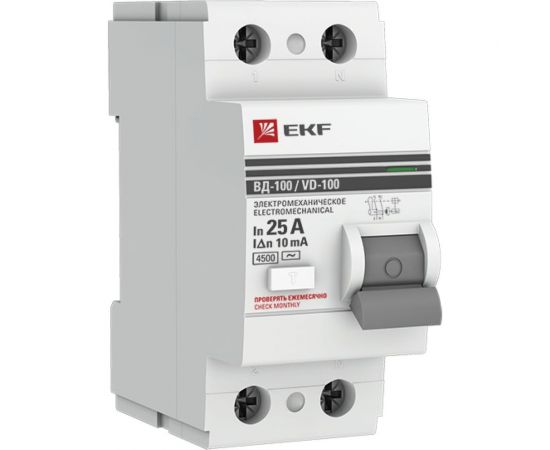 Устройство защитного отключения EKF УЗО ВД-100, 2P, 25А/10мА, PROxima SQelcb-2-25-10-em-pro 