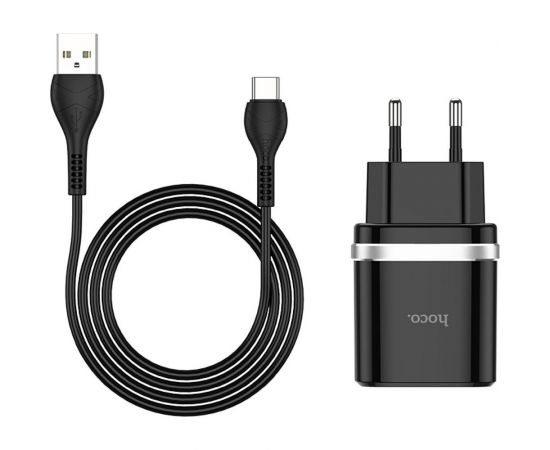 Зарядное устройство Hoco c12Q Smart QC3.0, кабель Type-C, один порт USB, 5V, 3.0A, черный 820516 