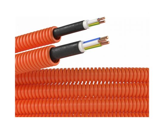 Гибкая гофрированная труба с кабелем DKC ПНД, д16мм, цвет оранжевый, 3х2,5 50м 7S91650 