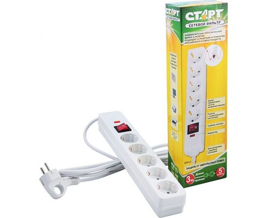 Сетевой фильтр (5 розеток; 3 м; белый) СТАРТ SP 5x3 