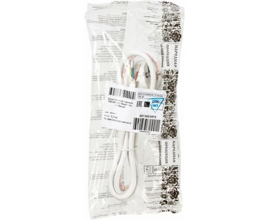 Шнур TDM сетевой с вилкой ПВСмб 3x0,75мм2 1,5м с/з белый Народный SQ1305-0575 – изображение 2