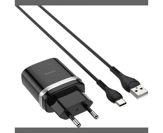 Зарядное устройство Hoco c12Q Smart QC3.0, кабель Type-C, один порт USB, 5V, 3.0A, черный 820516 – изображение 2