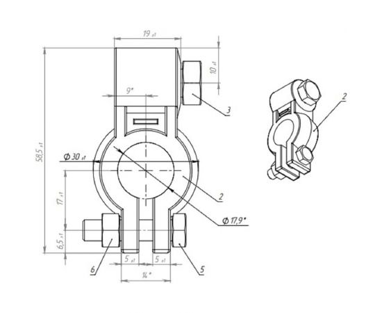 Свинцовые универсальные клеммы АКБ ДАЛИ-авто болт сбоку DA-02529 – изображение 3