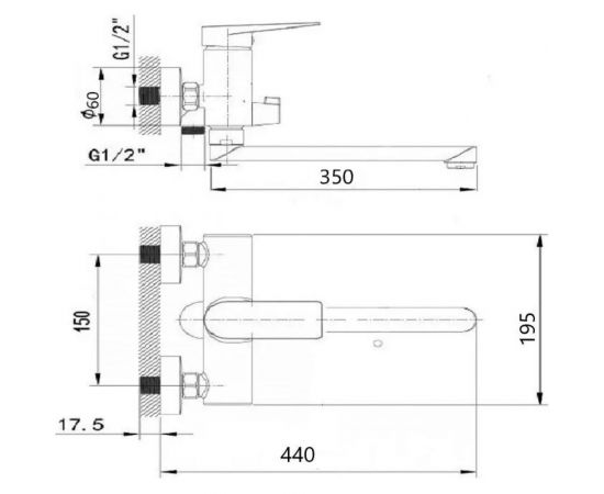 Смеситель для ванной и душа WISENT с длинным изливом и лейкой из нержавеющей стали W72216 – изображение 6