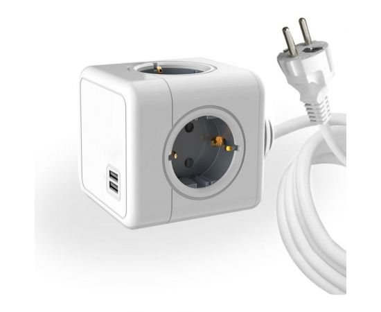 Удлинитель ROCKETSOCKET Cube Extended 4 Euro 16A, 2 USB A с блоком 5В/2.1А, кабель 1,5 м цвет серый GNS1404 